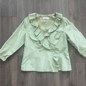 rickie freeman Teri Jon Sage Green Silk Taffeta Jacket Size 10